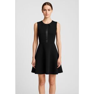 Sandro Paris Black Textured Fit & Flare Sleeveless Dress Sz 3 L Elegant Zip Back